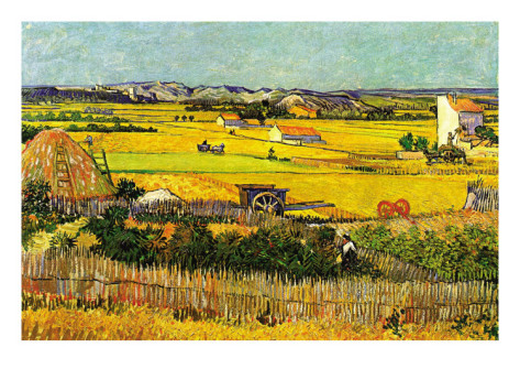 Harvest At La Crau with Montmajour In The Background - Vincent Van Gogh Paintings